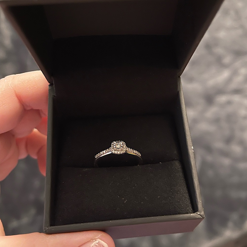 1/5 CT. T.W. Diamond Cushion Frame Promise Ring in 10K white gold.